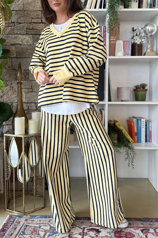 Marlowe Stripe Sweatshirt Lemonade Navy